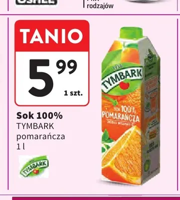 Sok pomarańcza Tymbark 100% promocja w Intermarche