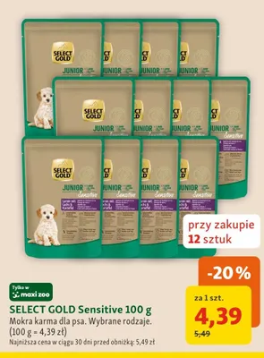 Mokra karma dla psa SELECT GOLD Sensitive Junior Lamm z ziemniakami promocja w MAXI ZOO