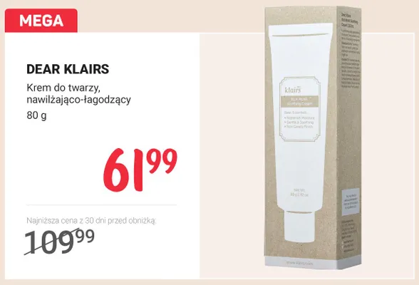 Krem do twarzy, nawilżająco-łagodzący DEAR KLAIRS promocja w Rossmann