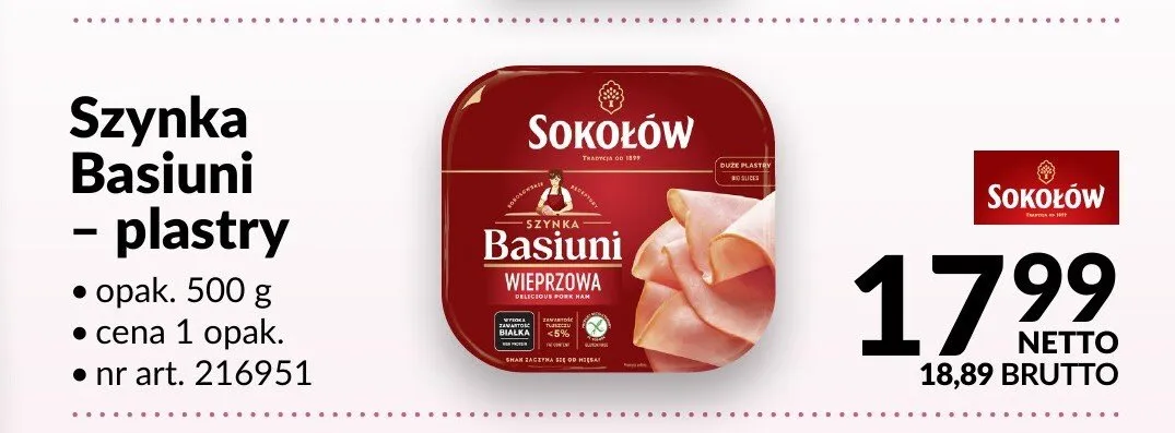 Szynka Basiuni plastry Sokołów promocja w Makro