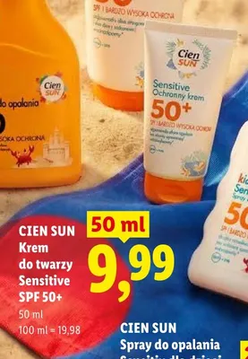 Krem do twarzy Sensitive Cien Sun SPF 50+ promocja w Lidl