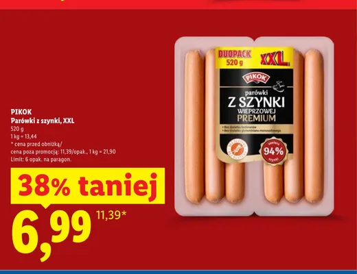 Parówki z szynki Pikok XXL promocja w Lidl