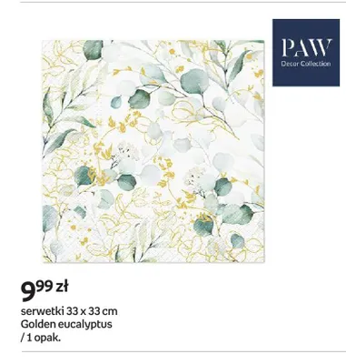 Serwetki PAW Decor Collection 33x33 cm Golden eucalyptus promocja w Empik