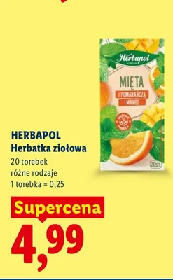 Herbatka ziołowa Herbapol Mięta z pomarańczą i mango promocja w Lidl