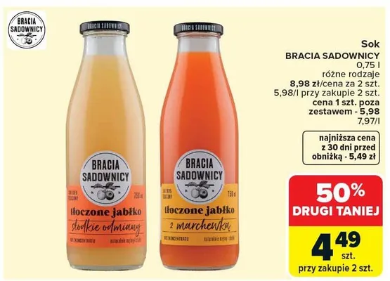 Sok tłoczone jabłko słodkie odmiany promocja w Carrefour