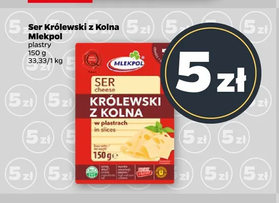 Ser Królewski z Kolna w plastrach Mlekpol promocja w Netto