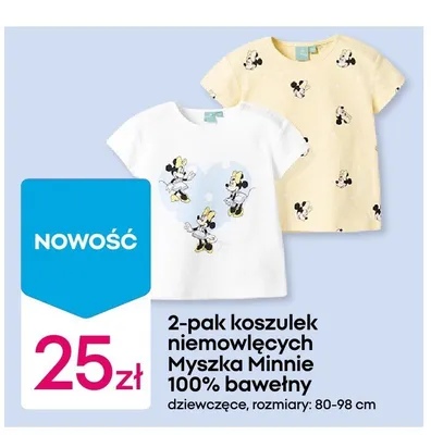 2-pak koszulek niemowlęcych Disney Myszka Minnie 100% bawełny dziewczęce promocja w Pepco