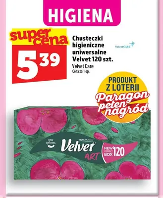 Chusteczki higieniczne uniwersalne Velvet promocja w TOPAZ