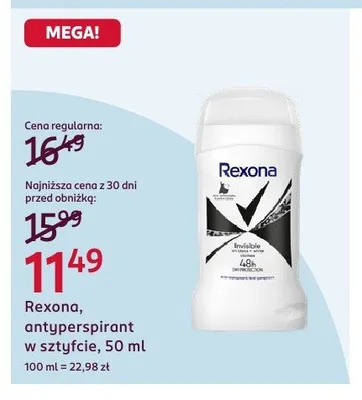 Antyperspirant w sztyfcie Rexona promocja w Rossmann