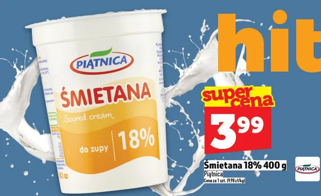 Śmietana 18% do zupy Piątnica promocja w TOPAZ