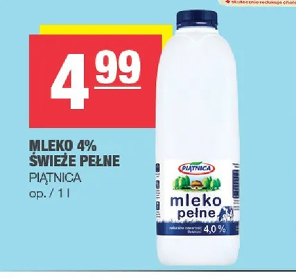 Mleko świeże pełne Piątnica 4% promocja w SPAR