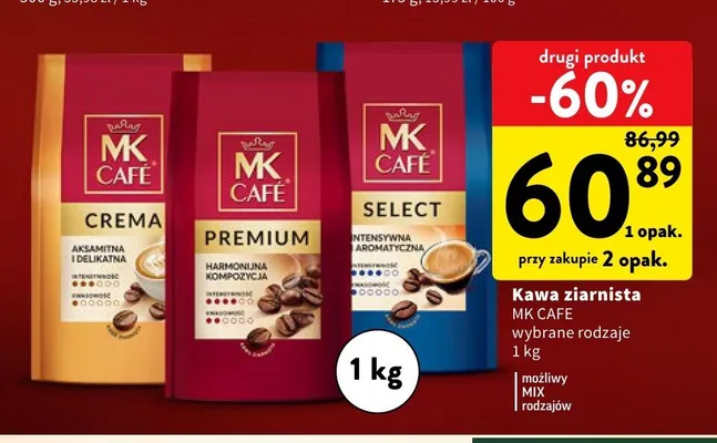 Kawa ziarnista MK Cafe Select promocja w Intermarche