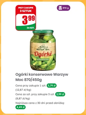 Ogórki konserwowe Warzyw Moc promocja w Dino