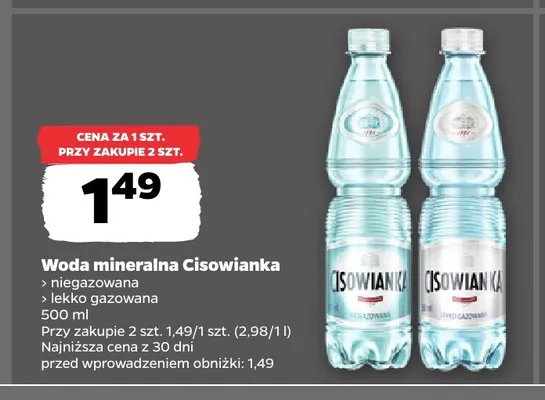 Woda mineralna gazowana Cisowianka lekko promocja w Netto