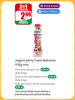 Jogurt pitny Twist Bakoma mix promocja w Dino