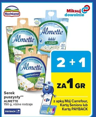 Serek puszysty Almette z ziół, śmietankowy, lekki śmietanowy promocja w Carrefour