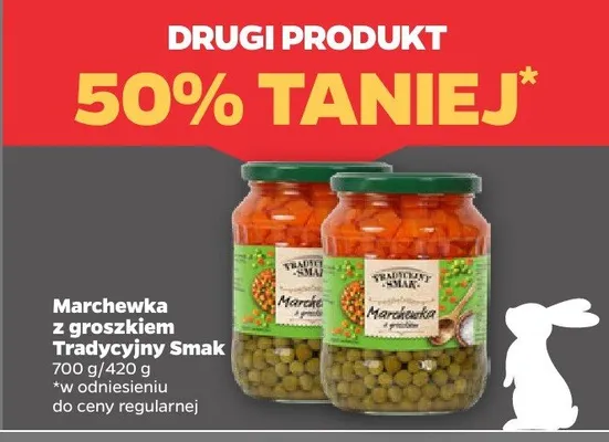 Marchewka z groszkiem w zalewie Smak, drugi produkt 50% taniej promocja w Netto