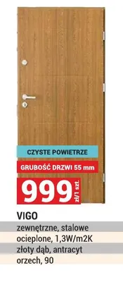 Drzwi VIGO zewnętrzne stalowe ocieplone 1,3W/m2K złoty dąb antracyt orzech 90 promocja w Merkury Market