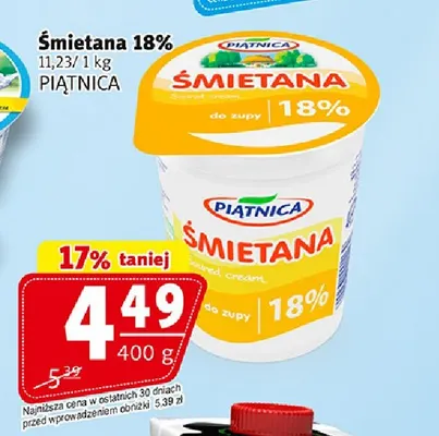 Śmietana Piątnica 18% promocja w Prim Market