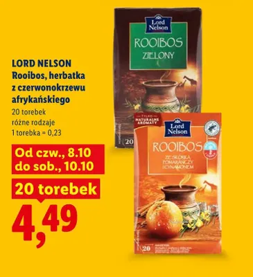Herbatka Rooibos z czerwonokrzewu afrykańskiego zielony Lord Nelson promocja w Lidl