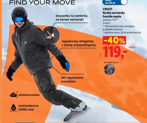 Kurtka narciarska freeride męska Crivit promocja w Lidl