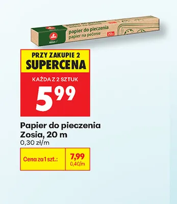 Papier do pieczenia Zosia 20 m promocja w Biedronka