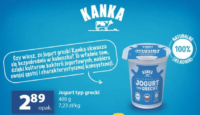 Jogurt typ grecki Kanka promocja w Delikatesy Centrum