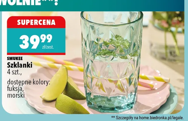 Szklanki 4 szt., dostępne kolory: fuksja, morski promocja w Biedronka Home