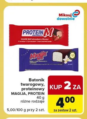 Batonik proteinowy truskawkowy Protein M promocja w Carrefour Express