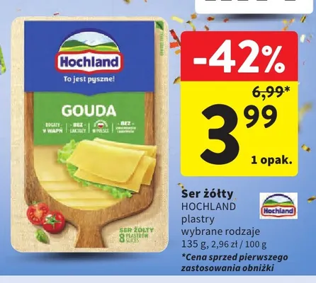 Ser żółty w plastrach Hochland promocja w Intermarche