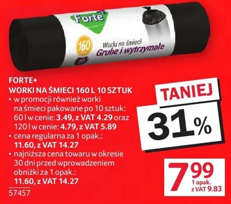Worki na śmieci Fortex 160 l 10 sztuk promocja w Selgros