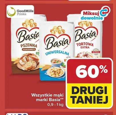 Mąki marki Basia 0,9 - 1kg promocja w Carrefour