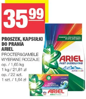 Proszek, kapsułki do prania Ariel promocja w SPAR