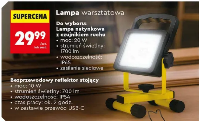 Lampa warsztatowa - bezprzewodowy reflektor stojący promocja w Biedronka