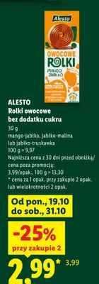 Rolki owocowe bez dodatku cukru mango-jabłko Alesto promocja w Lidl