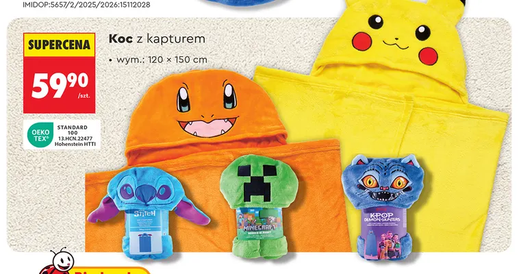 Koc z kapturem Disney Stitch 120x150 cm promocja w Biedronka