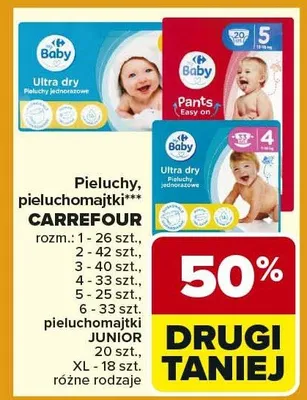 Pieluchy Ultra dry jednorazowe promocja w Carrefour