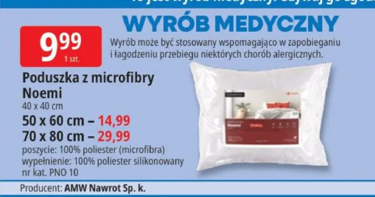 Poduszka z microfibry Noemi 70x80cm promocja w Leclerc