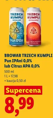 Piwo bezalkoholowe Trzech Kumpli Pan IPAni 0,0% promocja w Lidl