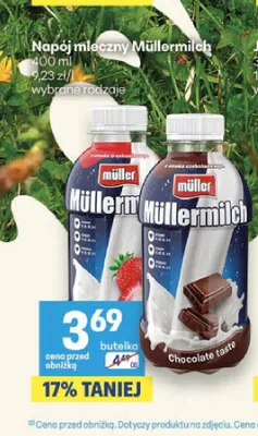 Napój mleczny Müllermilch o smaku truskawkowym promocja w Delikatesy Centrum