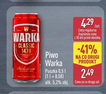 Piwo Warka Classic promocja w Aldi