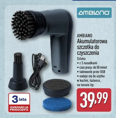 Akumulatorowa szczotka do czyszczenia AMBIANO z 3 nasadkami promocja w Aldi