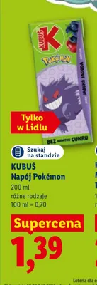 Napój Kubuś Pokémon promocja w Lidl