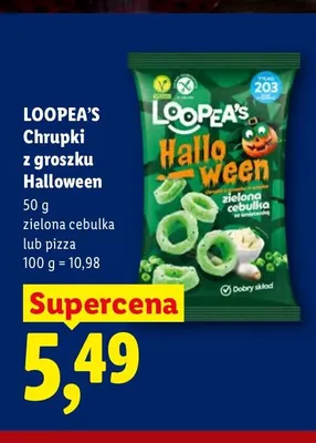 Chrupki z groszku Halloween pizza Loopea's promocja w Lidl
