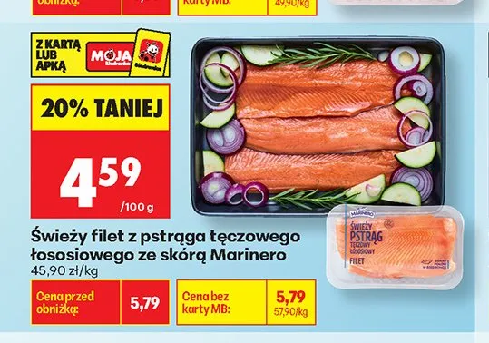 Świeży filet z pstrąga tęczowego łososiowego ze skórą Marinero promocja w Biedronka