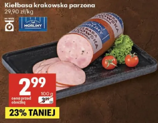 Kiełbasa krakowska parzona promocja w Delikatesy Centrum