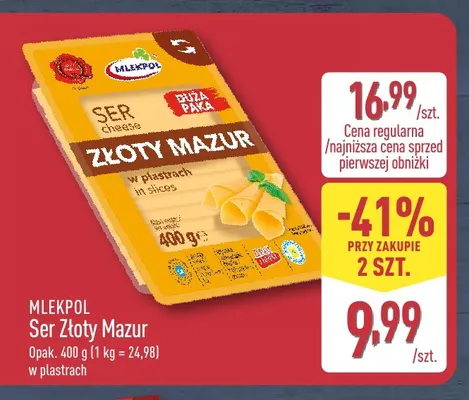 Ser Złoty Mazur w plastrach Mlekpol promocja w Aldi