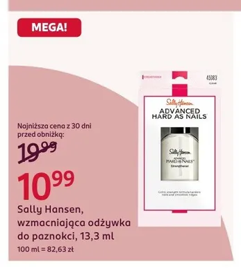 Wzmacniająca odżywka do paznokci Sally Hansen Advanced Hard As Nails promocja w Rossmann