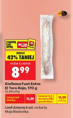 Kiełbasa Fuet Extra El Toro Rojo promocja w Biedronka