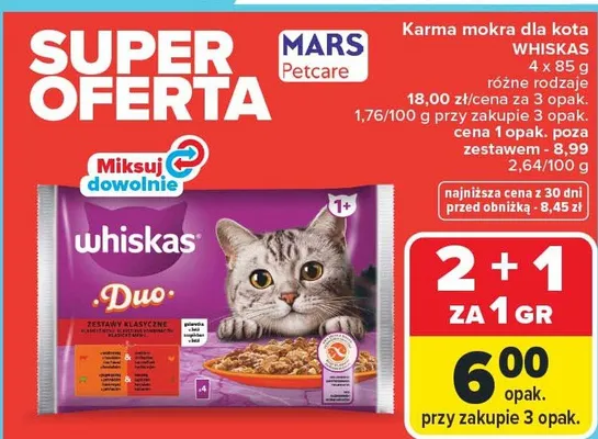 Karma mokra dla kota Whiskas Duo 4x85g promocja w Carrefour